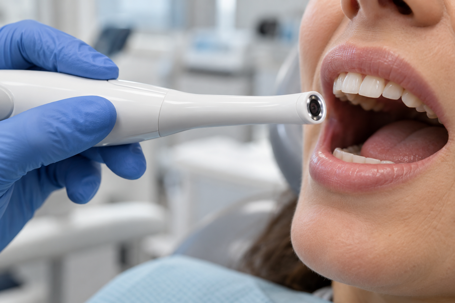 Intraoral camera being used during a dental examination