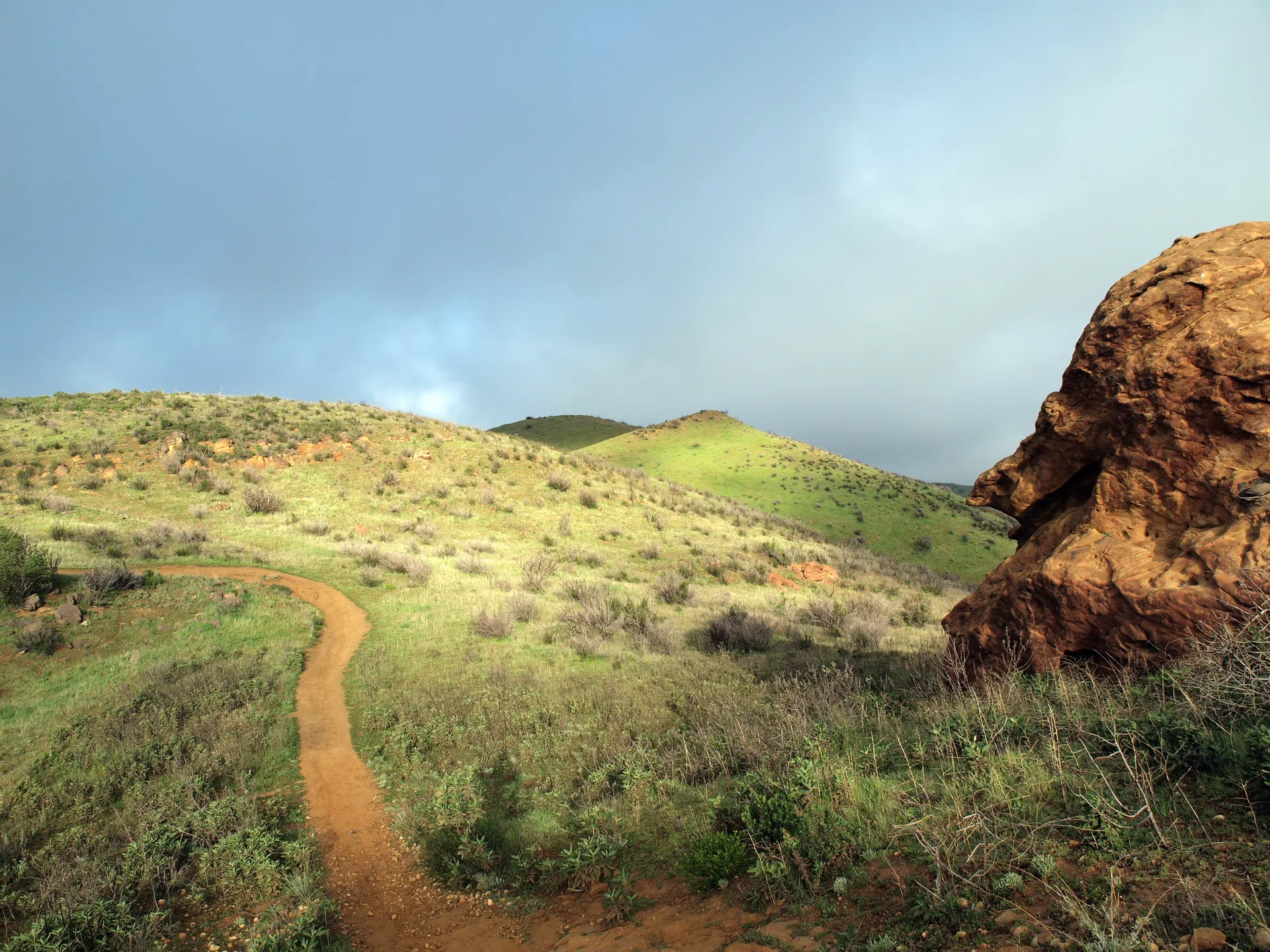 Winding trail and rock formation in Simi Valley hills